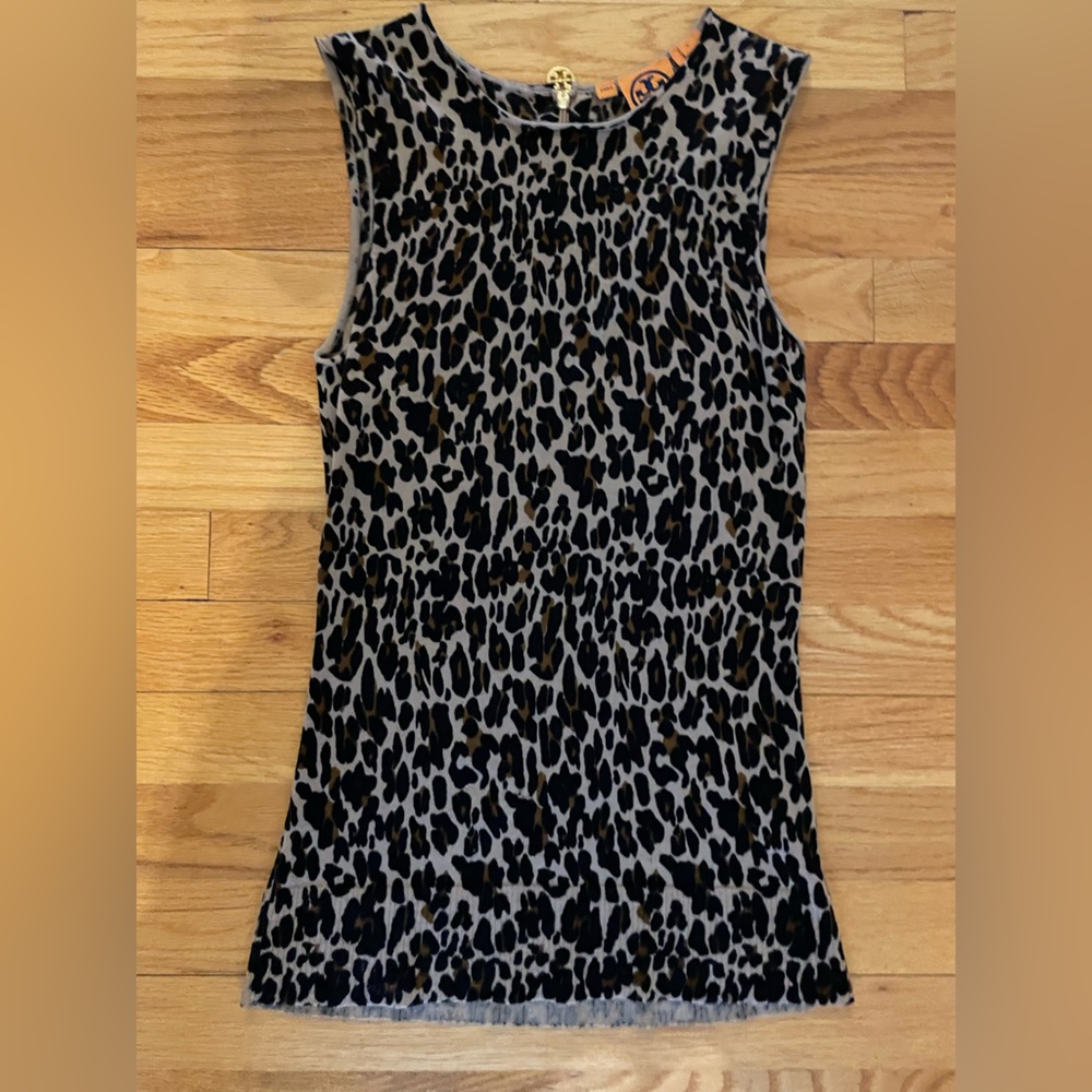 Tory Burch Leopard Print Sleeveless Top- Taupe, Black, Brown
